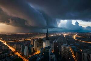 un tormenta es visto terminado chicago a oscuridad. generado por ai foto