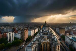 a storm clouds over the city of london. AI-Generated photo