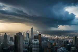 a storm clouds over new york city. AI-Generated photo