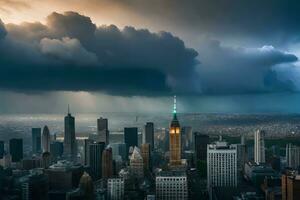 new york city skyline with storm clouds. AI-Generated photo