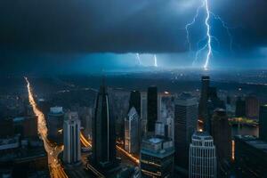 lightning strikes over chicago, il. AI-Generated photo