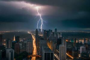 lightning strikes over the city of seattle. AI-Generated photo