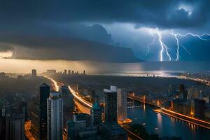 lightning strikes over chicago, il, during a storm. AI-Generated photo