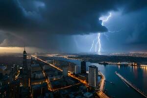 lightning strikes over chicago, il. AI-Generated photo