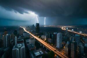 lightning strikes over chicago, il, during a storm. AI-Generated photo