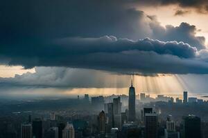 a stormy sky over new york city. AI-Generated photo