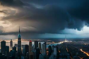 storm clouds over new york city skyline. AI-Generated photo