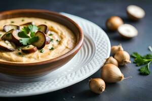 cauliflower and mushroom soup with parsley. AI-Generated photo