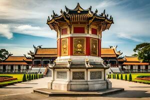 el chino templo en el medio de un parque. generado por ai foto