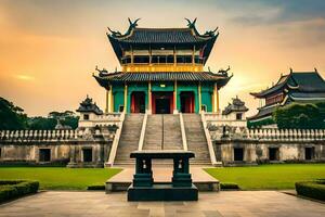 the chinese temple is in the middle of a park. AI-Generated photo