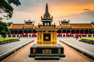 el dorado pagoda en frente de el real palacio en phnom pluma, camboya. generado por ai foto