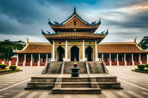 the golden pagoda in the middle of a courtyard. AI-Generated photo