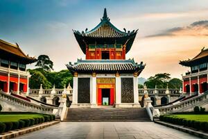 the chinese temple in the middle of a park. AI-Generated photo