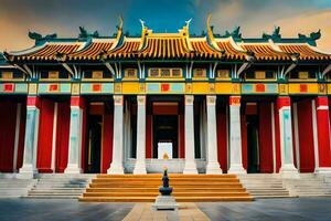 the chinese temple is very colorful and has pillars. AI-Generated photo