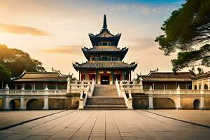 the chinese pagoda in the morning light. AI-Generated photo