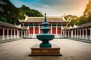 the golden pagoda in the middle of a courtyard. AI-Generated photo