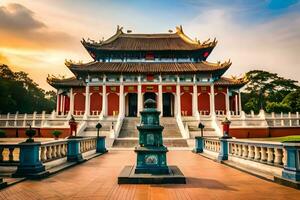 the chinese temple at sunset in taiwan. AI-Generated photo