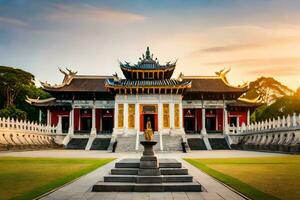 the chinese temple at sunset in singapore. AI-Generated photo
