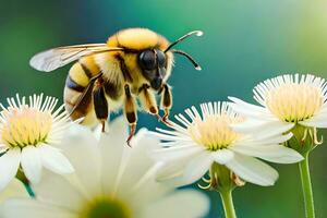 un abeja es en pie en parte superior de algunos blanco flores generado por ai foto