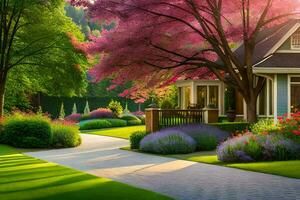 a beautiful house with a beautiful garden. AI-Generated photo