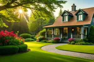 a beautiful house with a beautiful garden. AI-Generated photo