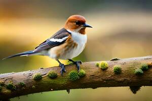 a small bird is sitting on a branch. AI-Generated photo