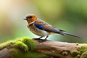 a small bird with a blue and white head. AI-Generated photo