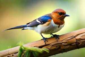 a small bird is sitting on a branch. AI-Generated photo