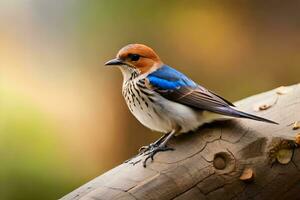 a small bird with a blue and white head. AI-Generated photo