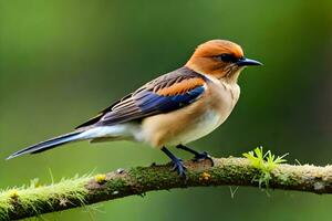 a small bird is sitting on a branch. AI-Generated photo