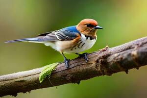 a small bird is sitting on a branch. AI-Generated photo