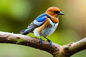 a small bird is sitting on a branch. AI-Generated photo