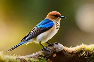 a blue and white bird is sitting on a branch. AI-Generated photo