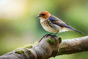 a small bird is sitting on a branch. AI-Generated photo