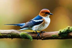 a small bird is sitting on a branch. AI-Generated photo
