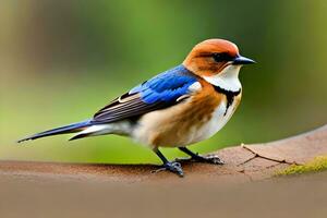 a blue and white bird sitting on a branch. AI-Generated photo