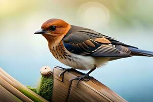 un pequeño pájaro es sentado en parte superior de un rama. generado por ai foto