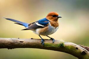 a small bird is sitting on a branch. AI-Generated photo