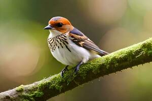 a small bird is sitting on a branch. AI-Generated photo