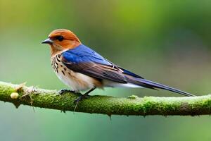 a small bird is sitting on a branch. AI-Generated photo
