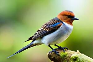 a small bird with a red and white head. AI-Generated photo