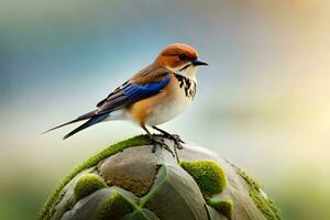 a small bird is perched on top of a rock. AI-Generated photo