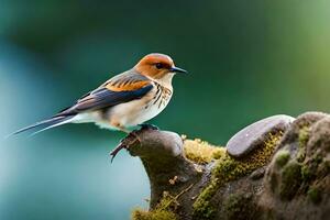 a small bird is sitting on a rock. AI-Generated photo