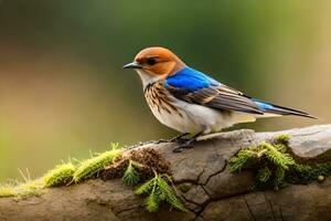 a blue and white bird sitting on a branch. AI-Generated photo