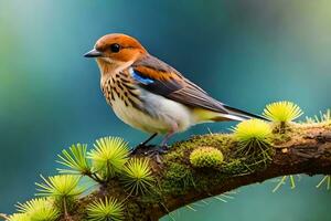 a small bird is sitting on a branch. AI-Generated photo