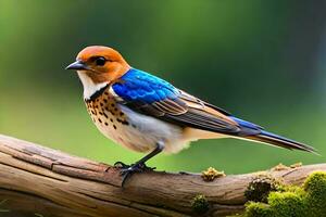 a blue and white bird is sitting on a branch. AI-Generated photo