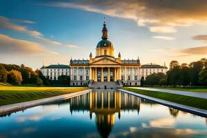 the beautiful building of the university of wroclaw at sunset. AI-Generated photo