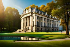 a large mansion in the middle of a park. AI-Generated photo