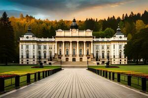 el hermosa palacio en el medio de un bosque. generado por ai foto