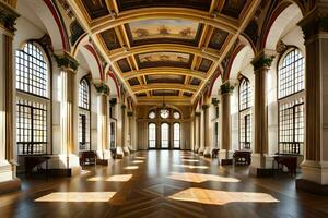 el interior de un grande edificio con muchos ventanas generado por ai foto